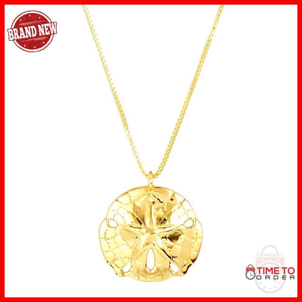 Gold Sand Dollar Pendant Necklace 18" Layering Waterproof Hypoallergenic